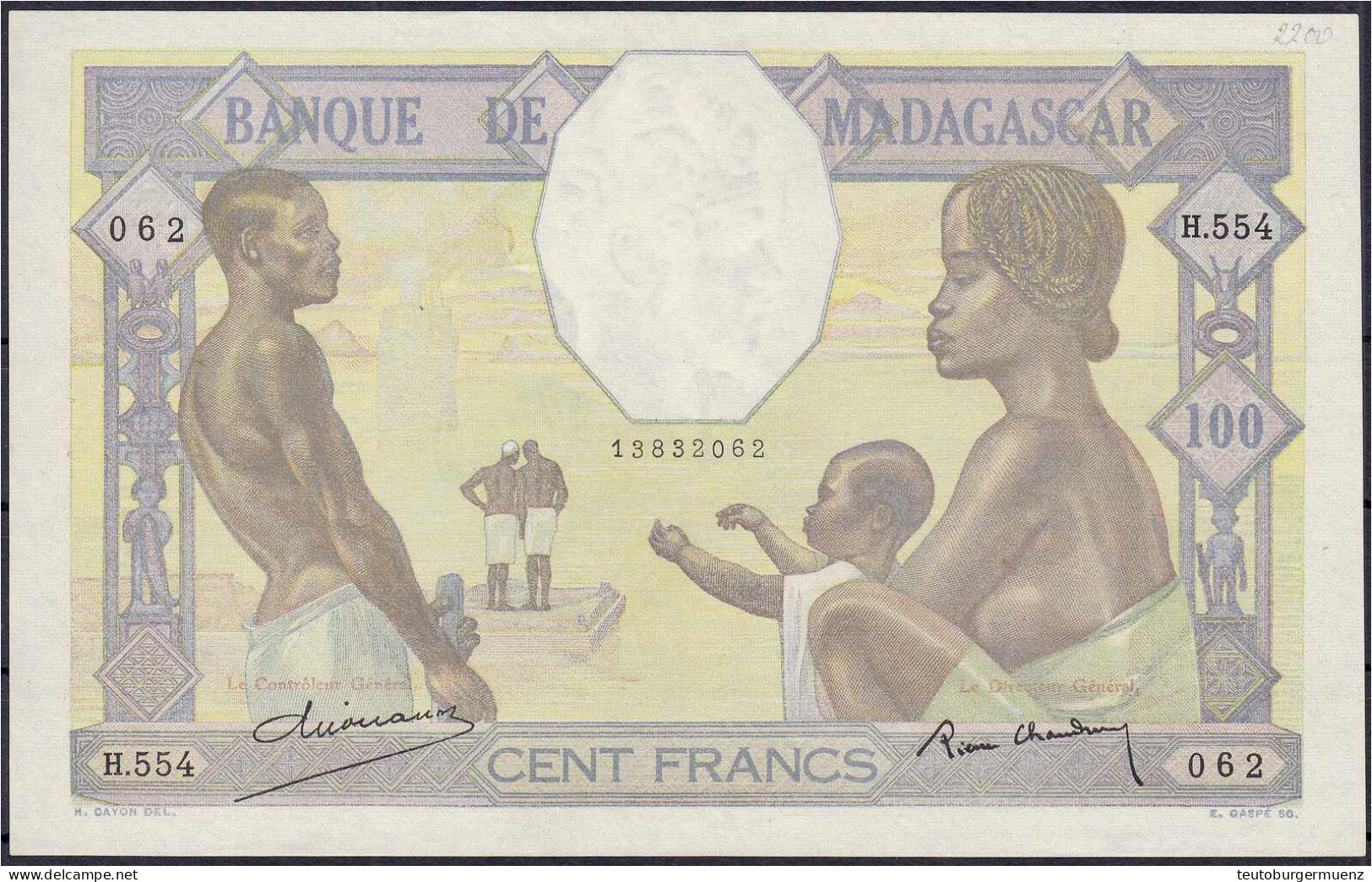 100 Francs O.D. (1937). I- / II+ Pick 40. - Madagascar