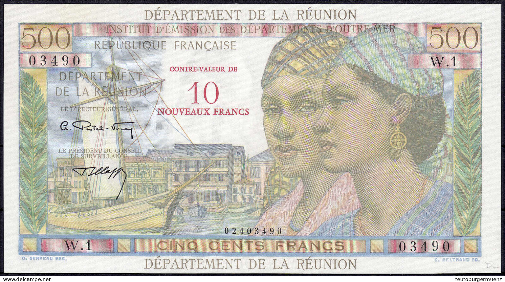 Französiche Administration, 10 Nouveaux Francs O.D (1971). I- Pick 54b. - Réunion