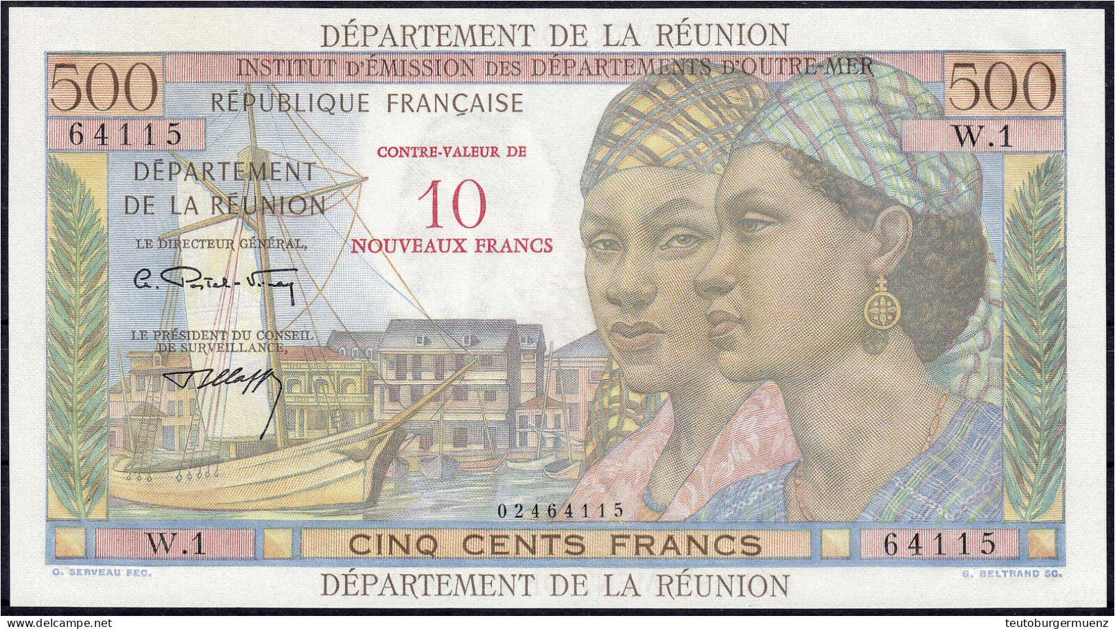 Französiche Administration, 10 Nouveaux Francs O.D (1971). I- Pick 54b. - Réunion