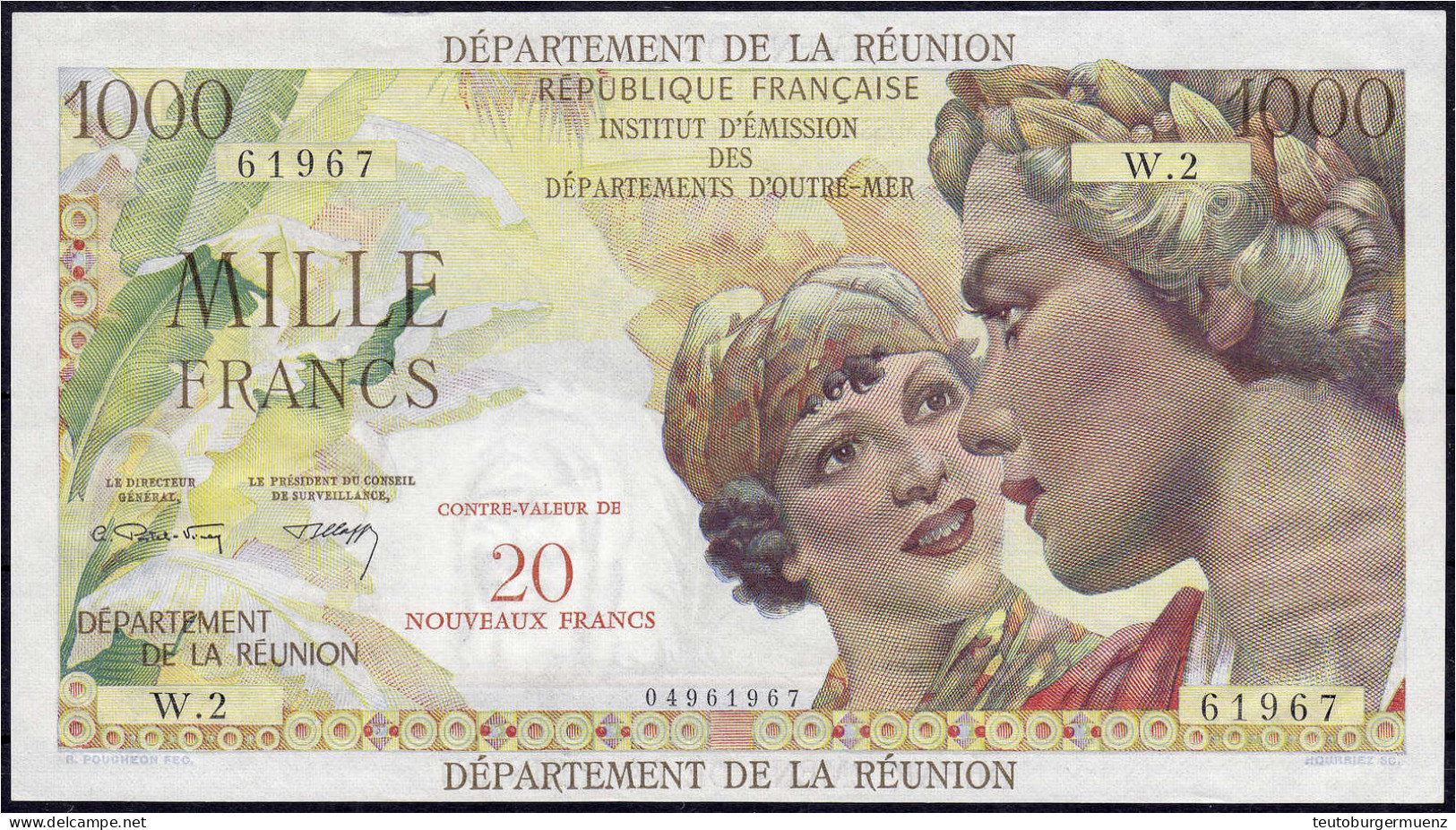 Französiche Administration, 20 Nouveaux Francs O.D (1971). I- Pick 55b. - Réunion