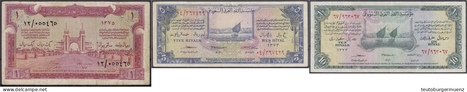 1, 5 U. 10 Riyals (1954 - 1956). III. Pick 2, 3, 4. - Arabia Saudita
