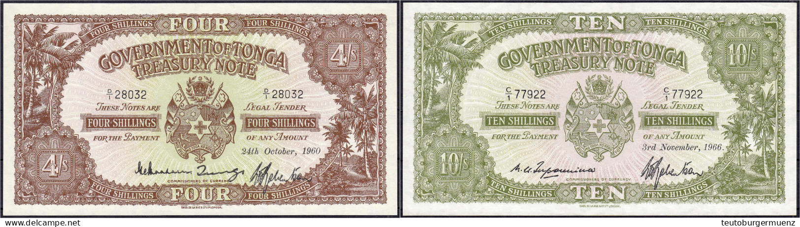 Königreich Tonga, 4 U. 10 Shillings 1960 U. 1966. I. Pick 9d, 10e. - Tonga