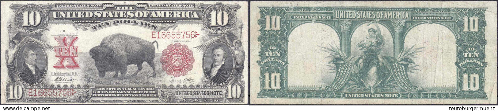 10 Dollars 1901. Bison. III- / IV+, 2x Kl. Nadelstiche, äußerst Selten. Pick 185. - Otros & Sin Clasificación