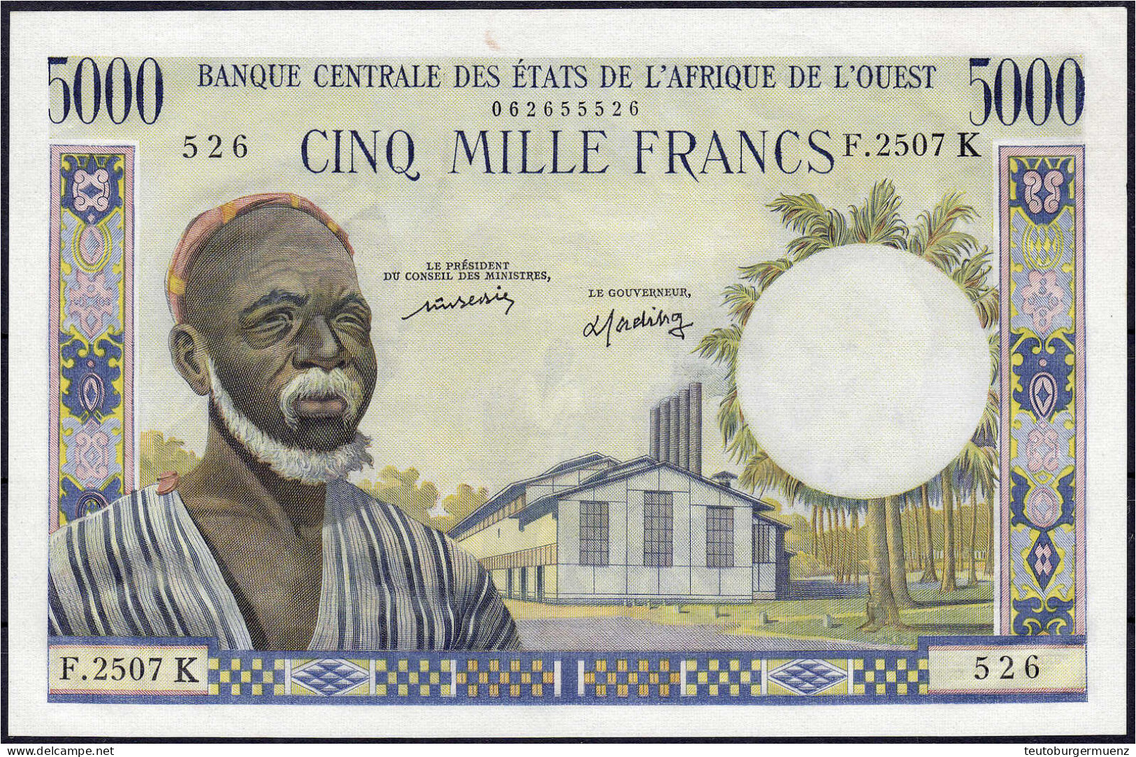 5000 Francs 1961-1965. Senegal. I-, Kl. Fleck. Pick 704Km. - West African States