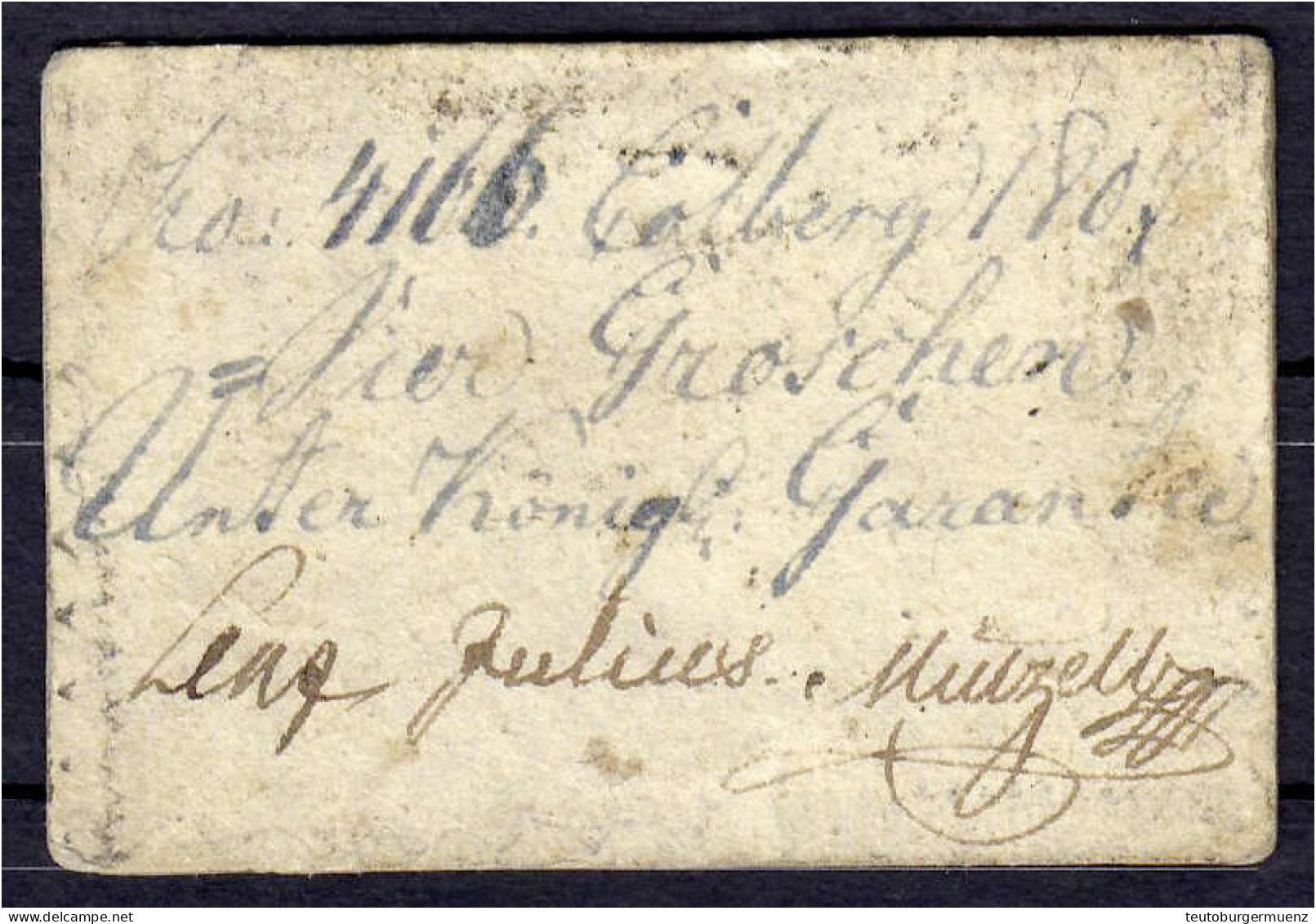 Kön. Preus. Gouvernement, 4 Groschen 1807. Karton Mit 3 Hand-Uschr. Rs. Stempel. III, Selten. Pick S1455. Grabowski/Kran - [ 1] …-1871 : German States