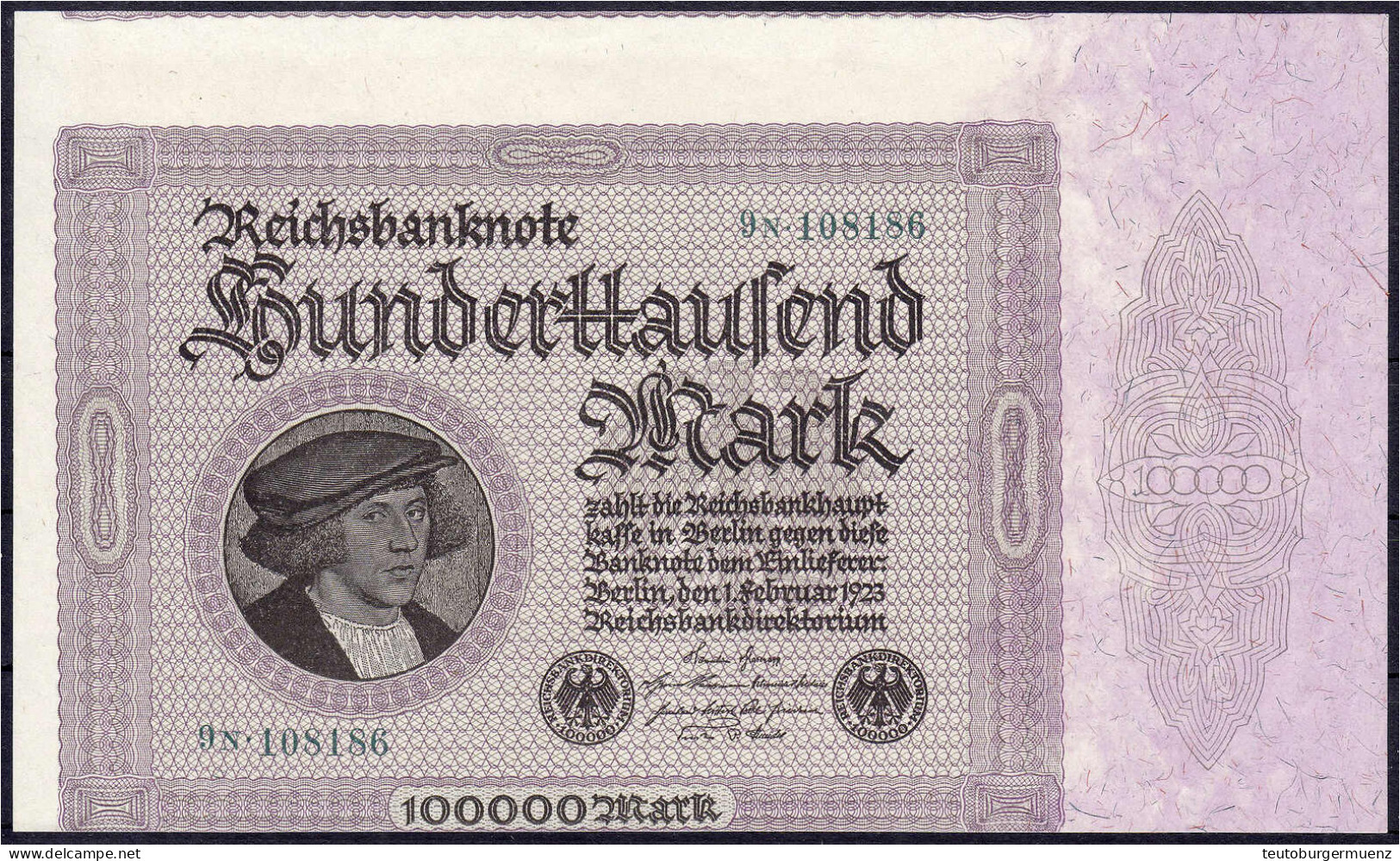100 Tsd. Mark 1.2.1923. Interessanter Verschnitt. II+ Rosenberg 82d. Grabowski. DEU-93d. - Sonstige & Ohne Zuordnung