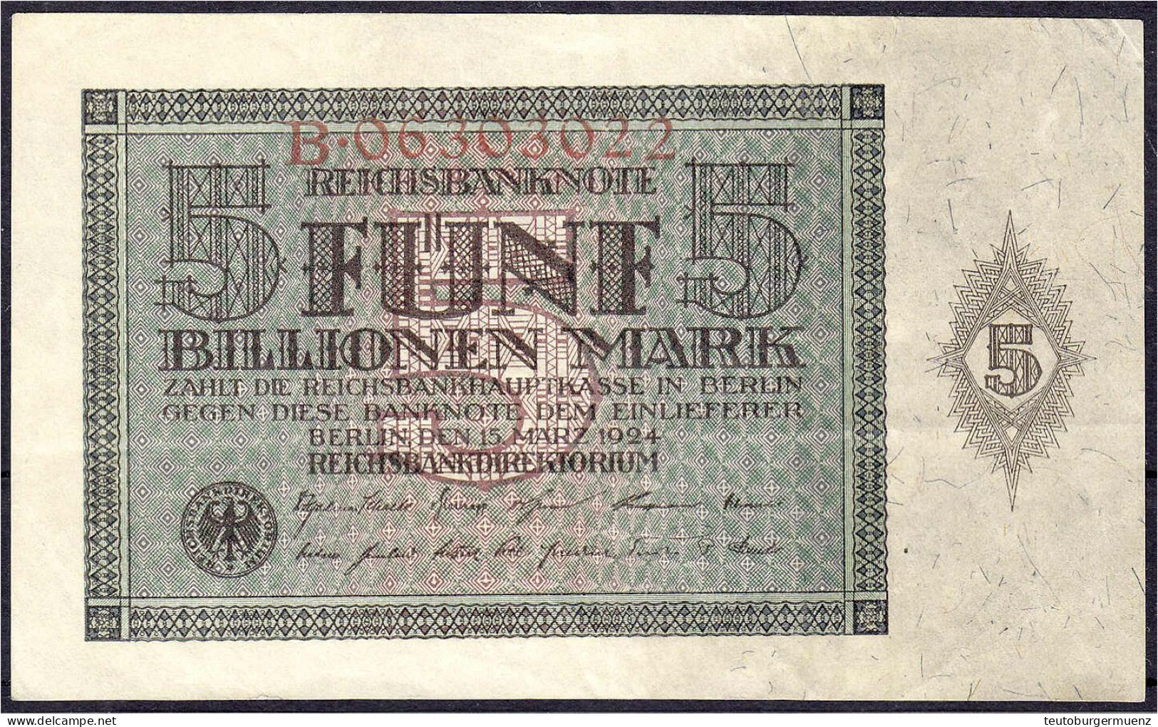 5 Bio. Mark 15.3.1924. Serie B. II-III. Rosenberg 138. Grabowski. DEU-172. - Sonstige & Ohne Zuordnung