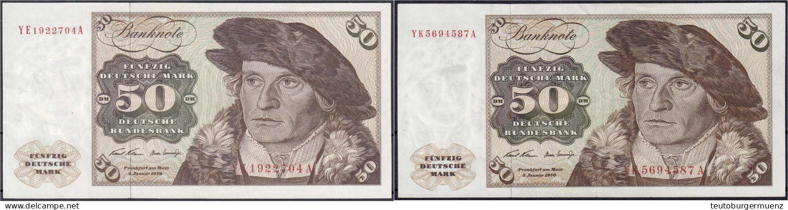 2x 50 Deutsche Mark Austauschnote 2.1.1970. Serie YK/A Und YE/A II-III, 1x Kl. Einriss. Rosenberg 272c,d. Grabowski. BRD - Other & Unclassified