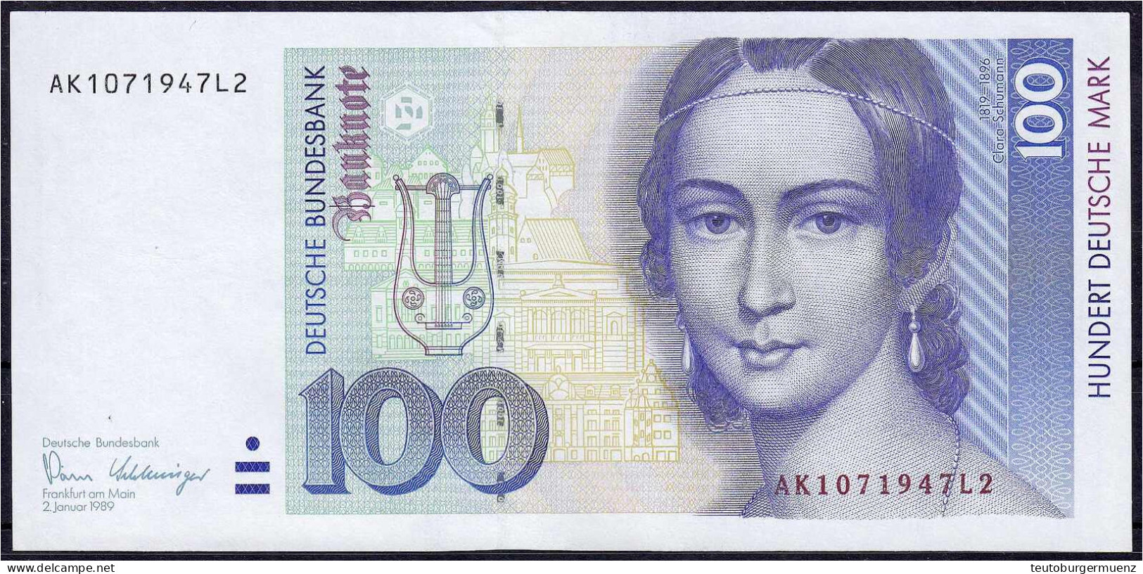 100 Deutsche Mark 2.1.1989. Serie AK/L. II. Rosenberg 294a. Grabowski. BRD-38a. - Sonstige & Ohne Zuordnung