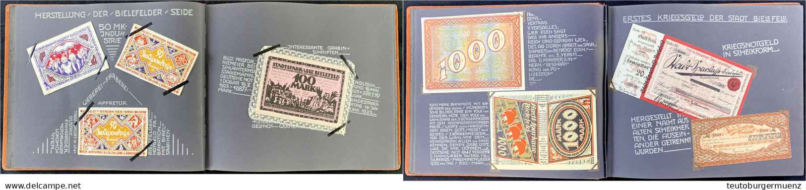 "Ratsherrenbuch" Notgeld Der Stadt Bielefeld, Samt, Orange, Mit Ca. 101 Eingelegten Geldscheinen Und Den Dazugehörigen B - [11] Local Banknote Issues