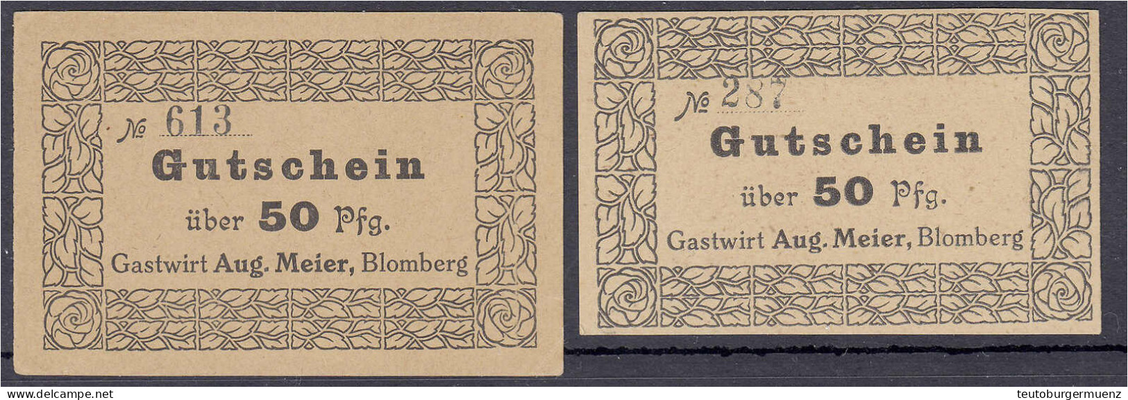 Gastwirt Aug. Meier, 2 Verschiedene Scheine Zu 50 Pfg. O.D. I- Weiß 27b. - [11] Emissions Locales