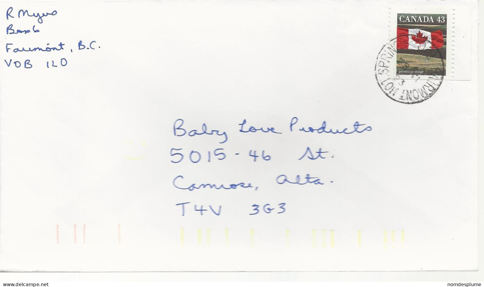 24394) Canada Fairmont Hot Springs Postmark Cancel  - Covers & Documents
