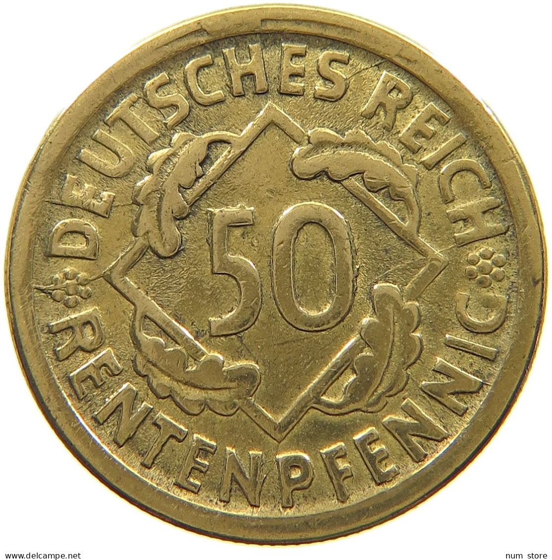 WEIMARER REPUBLIK 50 PFENNIG 1924 D DIE ERROR #a074 0155 - 50 Rentenpfennig & 50 Reichspfennig