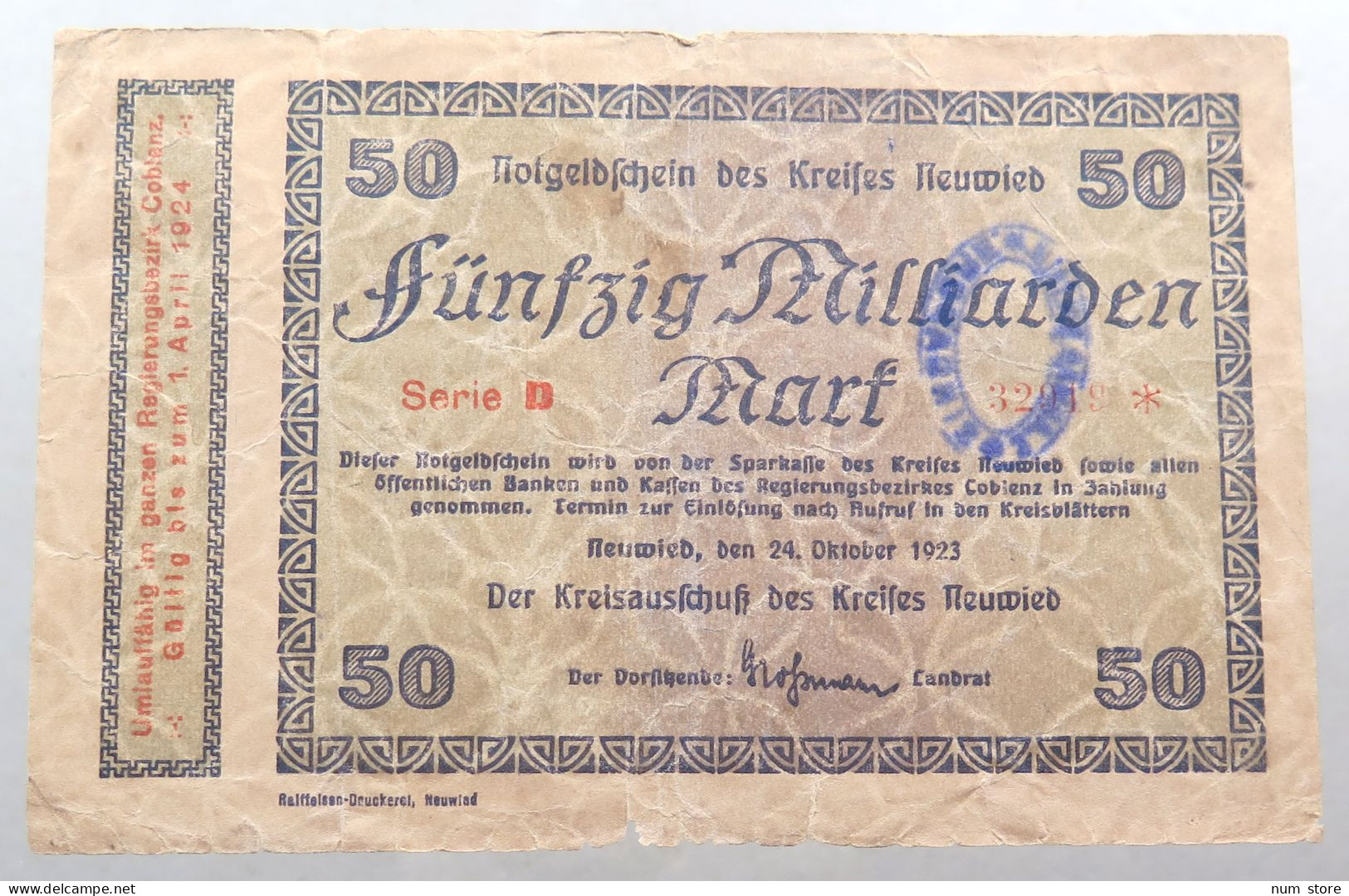 WEIMARER REPUBLIK 50 MILLIARDEN MARK 1923 NEUWIED - SINGAPORE #alb052 0705 - 50 Mrd. Mark