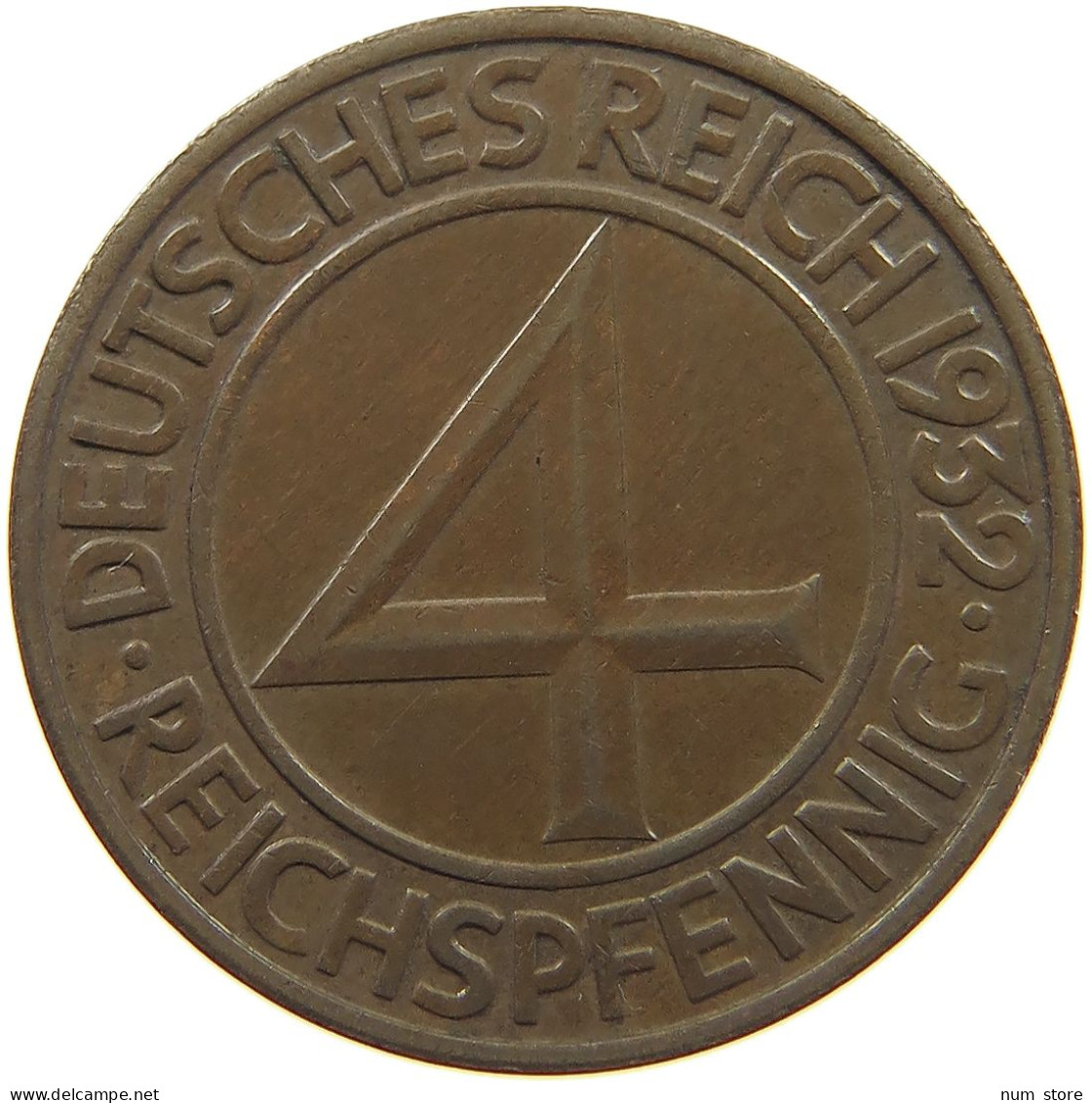 WEIMARER REPUBLIK 4 PFENNIG 1932 F  #c080 0473 - 4 Reichspfennig