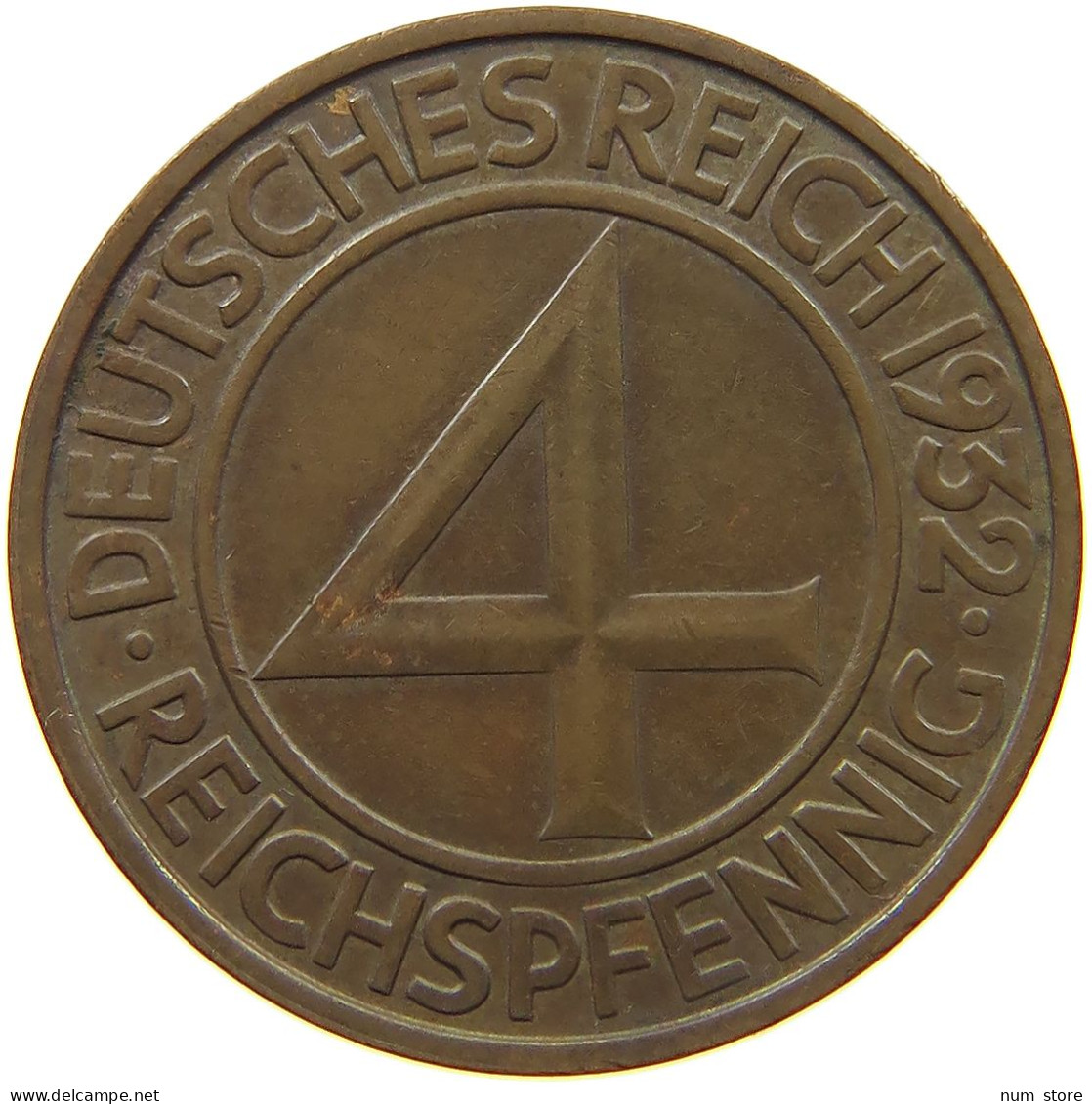 WEIMARER REPUBLIK 4 PFENNIG 1932 F  #a095 0385 - 4 Reichspfennig