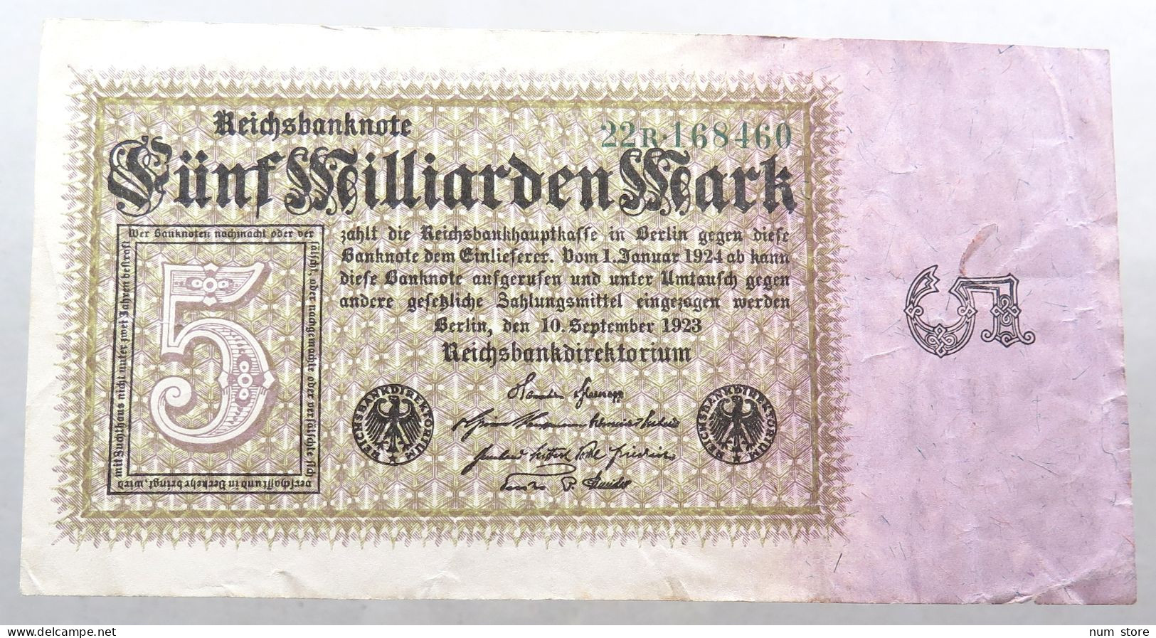 WEIMARER REPUBLIK 5 MILLIARDEN MARK 1923  #alb052 0507 - 5 Mrd. Mark