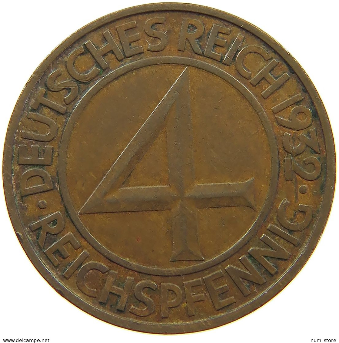 WEIMARER REPUBLIK 4 PFENNIG 1932 D  #s076 0217 - 4 Reichspfennig