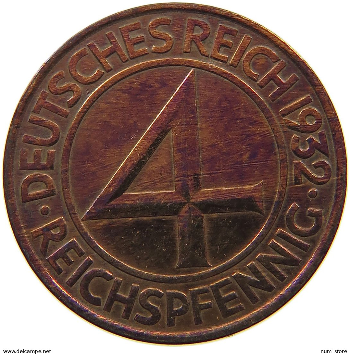 WEIMARER REPUBLIK 4 PFENNIG 1932 A  #s050 0341 - 4 Reichspfennig