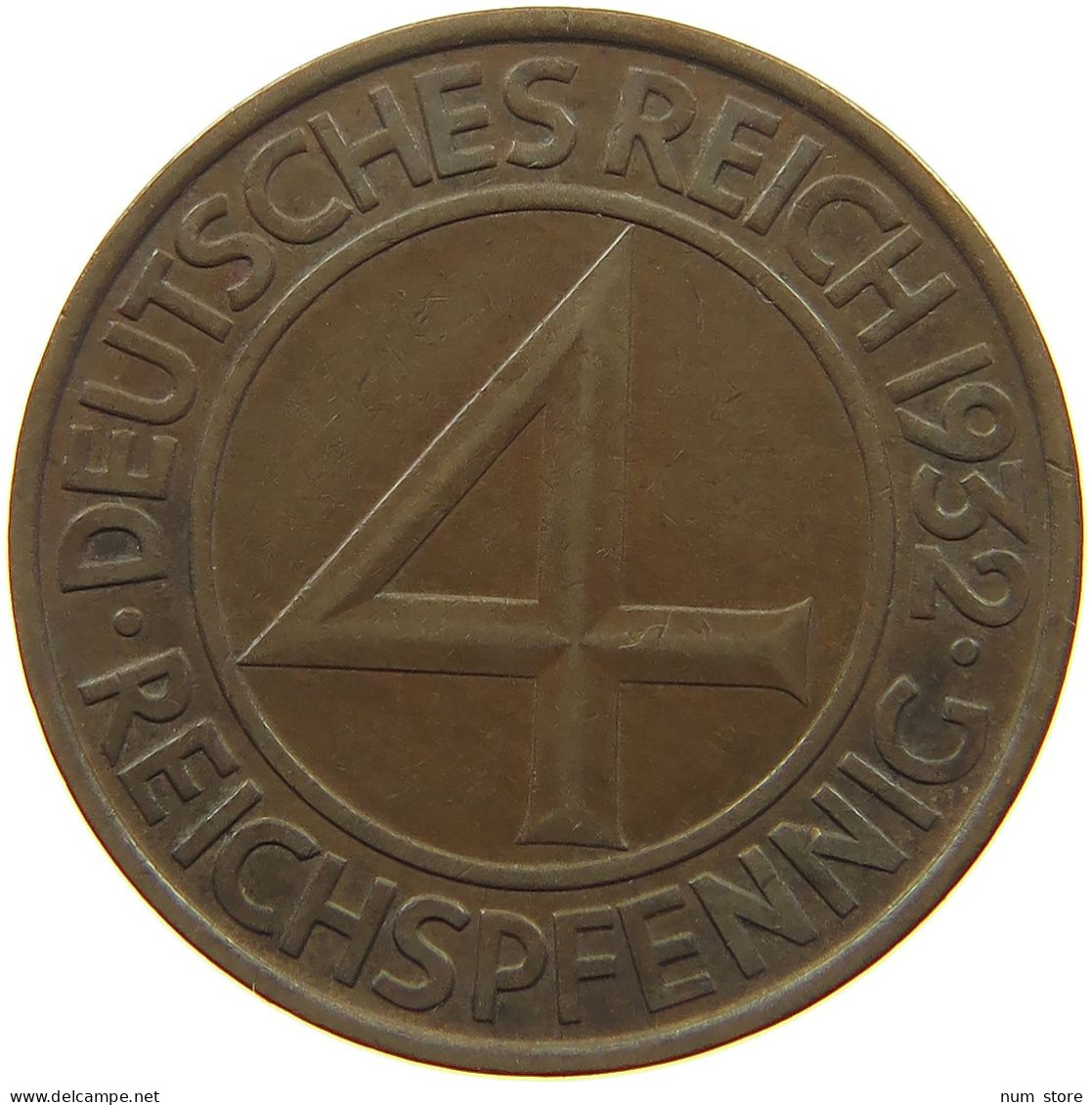 WEIMARER REPUBLIK 4 PFENNIG 1932 A  #a093 0061 - 4 Reichspfennig