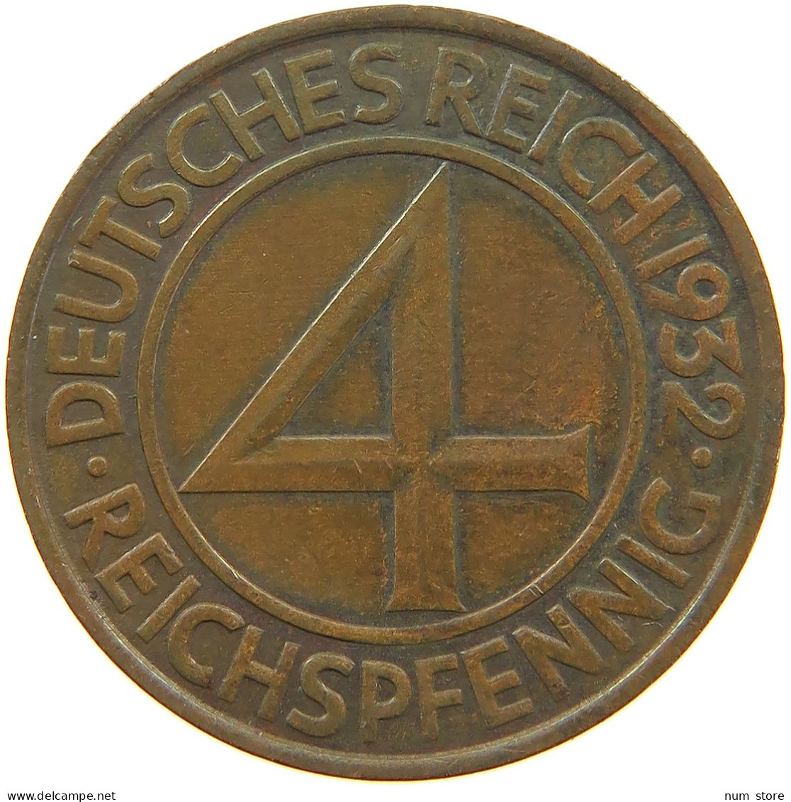 WEIMARER REPUBLIK 4 PFENNIG 1932 A  #a042 0287 - 4 Reichspfennig