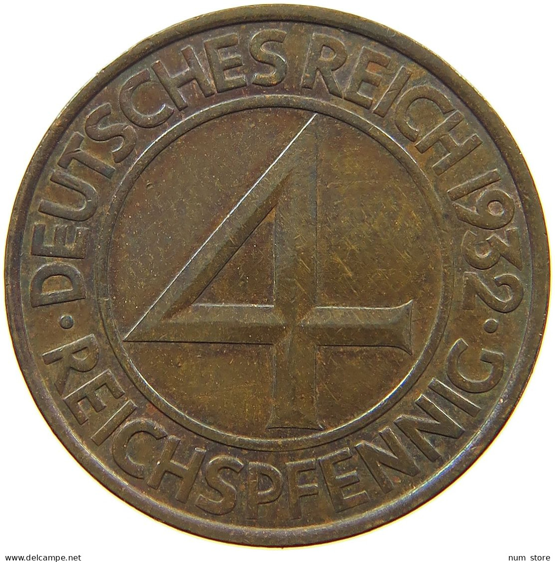 WEIMARER REPUBLIK 4 PFENNIG 1932 A  #a093 0059 - 4 Reichspfennig