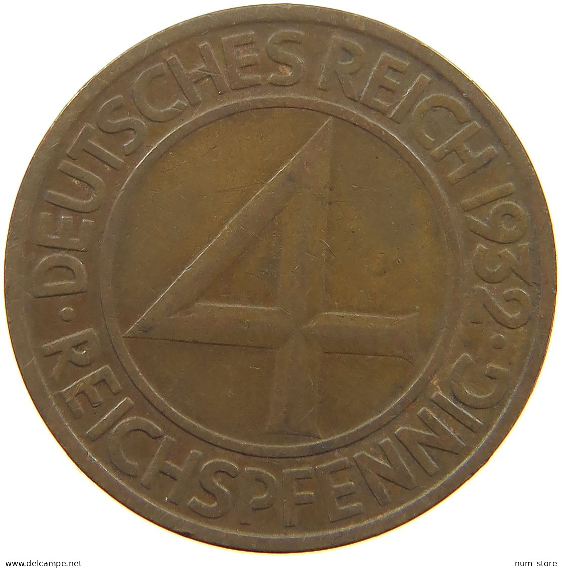 WEIMARER REPUBLIK 4 PFENNIG 1932 A  #a042 0297 - 4 Reichspfennig