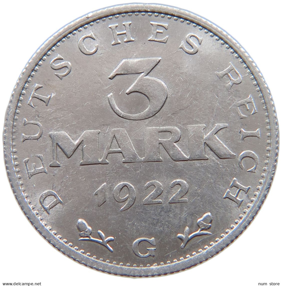WEIMARER REPUBLIK 3 MARK 1922 G  #a088 0343 - 3 Mark & 3 Reichsmark