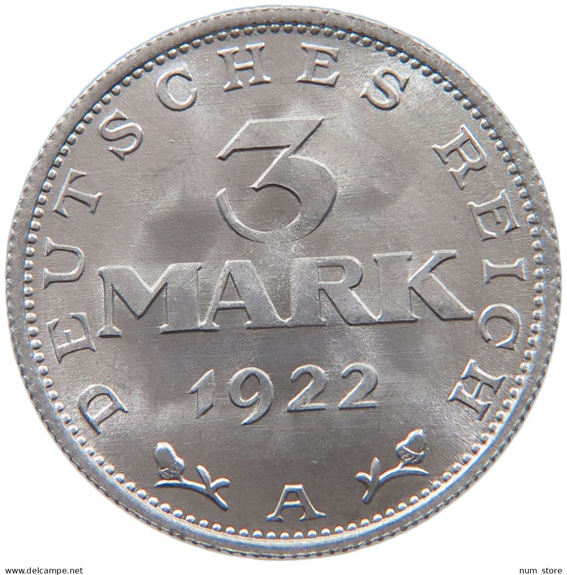 WEIMARER REPUBLIK 3 MARK 1922 A  #s019 0117 - 3 Mark & 3 Reichsmark