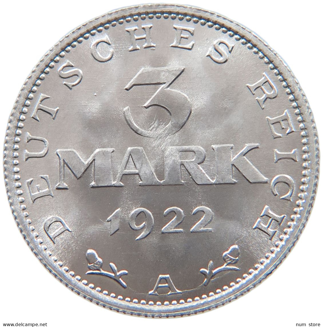 WEIMARER REPUBLIK 3 MARK 1922 A  #s019 0119 - 3 Mark & 3 Reichsmark