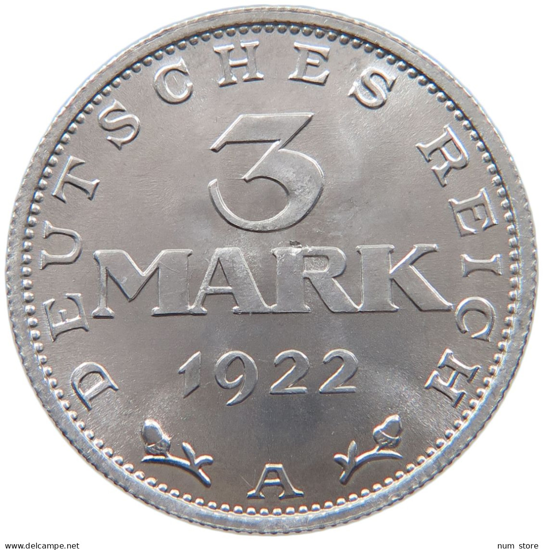 WEIMARER REPUBLIK 3 MARK 1922 A  #s019 0113 - 3 Mark & 3 Reichsmark