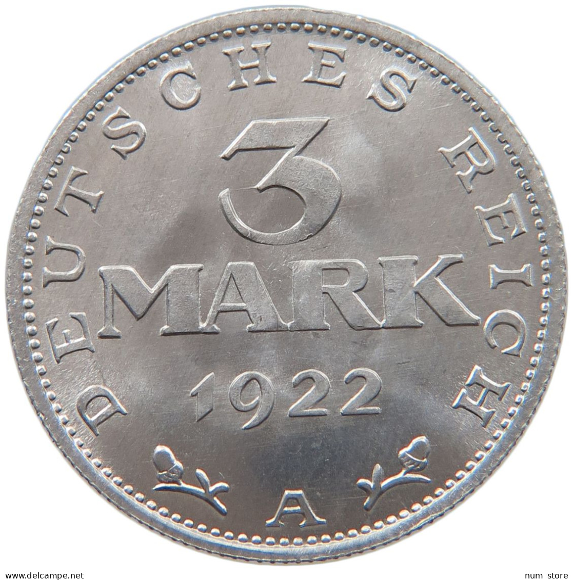 WEIMARER REPUBLIK 3 MARK 1922 A  #s019 0111 - 3 Mark & 3 Reichsmark