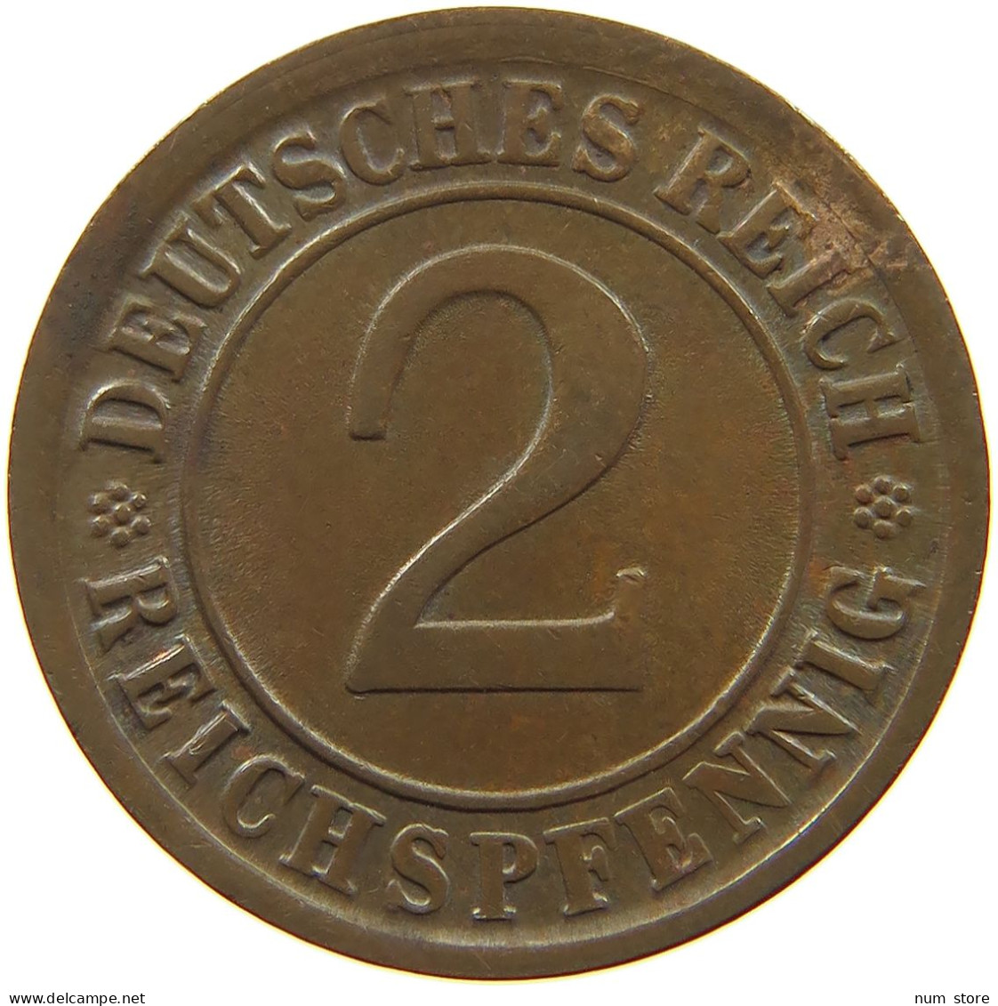 WEIMARER REPUBLIK 2 PFENNIG 1924 J SLIGHTLY OFF-CENTER #a074 0611 - 2 Rentenpfennig & 2 Reichspfennig