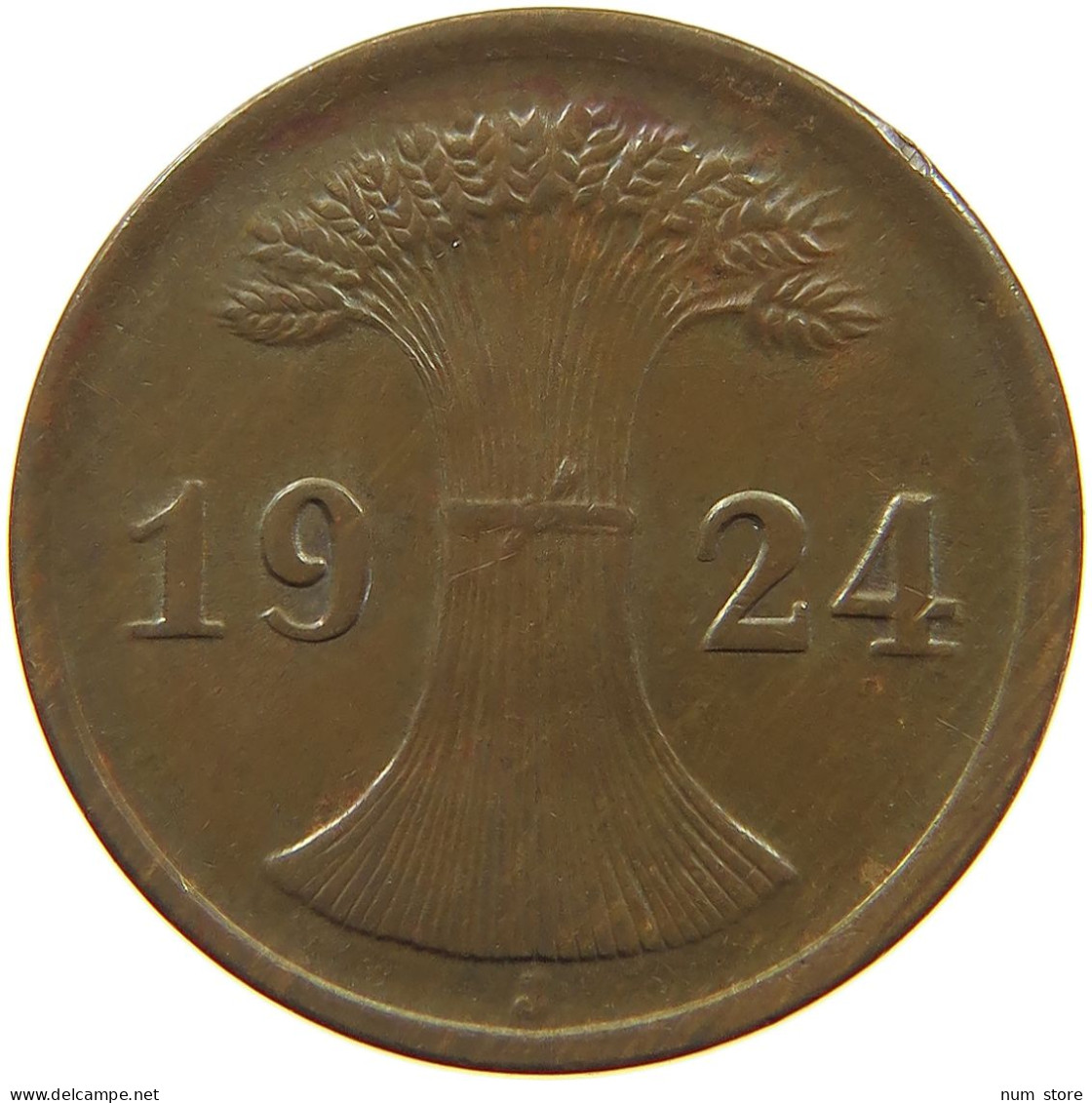 WEIMARER REPUBLIK 2 PFENNIG 1924 J SLIGHTLY OFF-CENTER #a074 0611 - 2 Renten- & 2 Reichspfennig