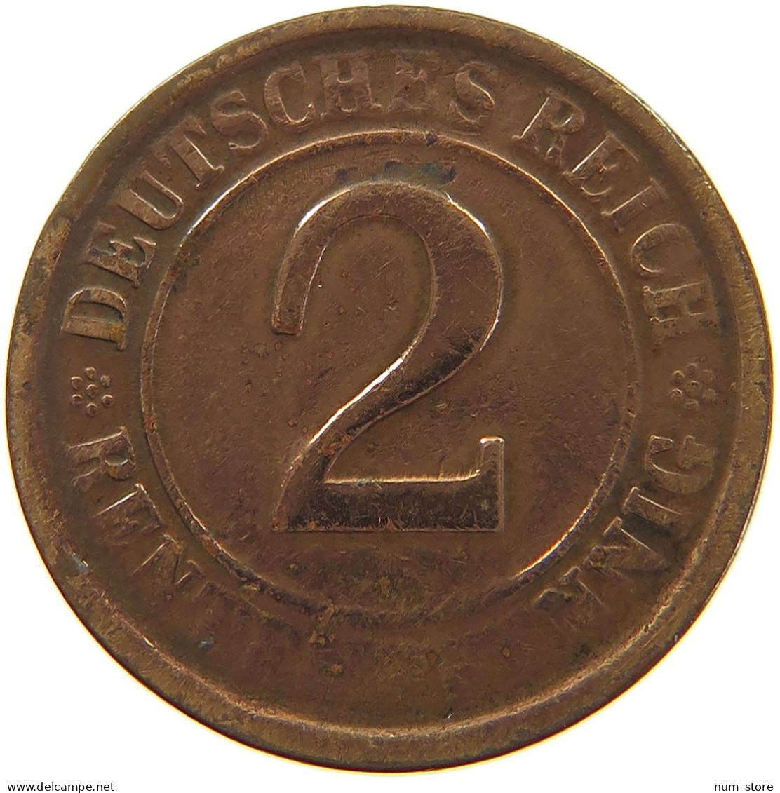 WEIMARER REPUBLIK 2 PFENNIG 1924 E WEAK STRUCK #a074 0671 - 2 Rentenpfennig & 2 Reichspfennig