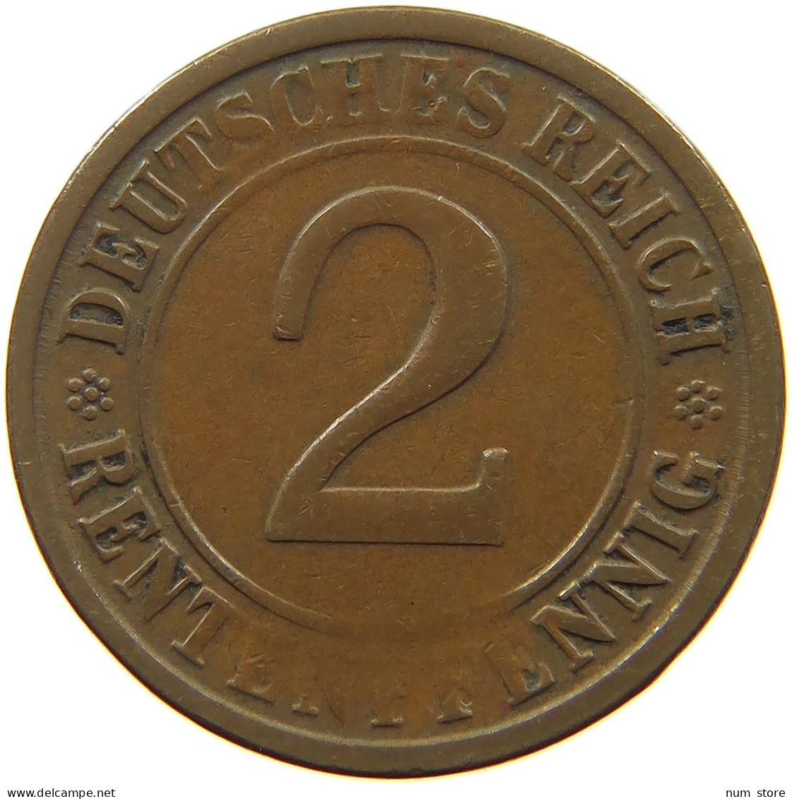 WEIMARER REPUBLIK 2 PFENNIG 1924 E SLIGHTLY OFF-CENTER #a095 0593 - 2 Renten- & 2 Reichspfennig