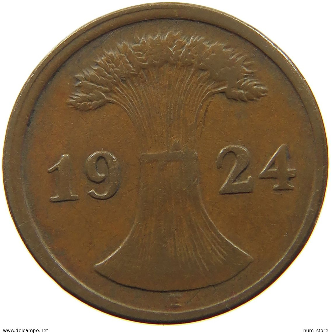 WEIMARER REPUBLIK 2 PFENNIG 1924 E SLIGHTLY OFF-CENTER #a095 0593 - 2 Rentenpfennig & 2 Reichspfennig