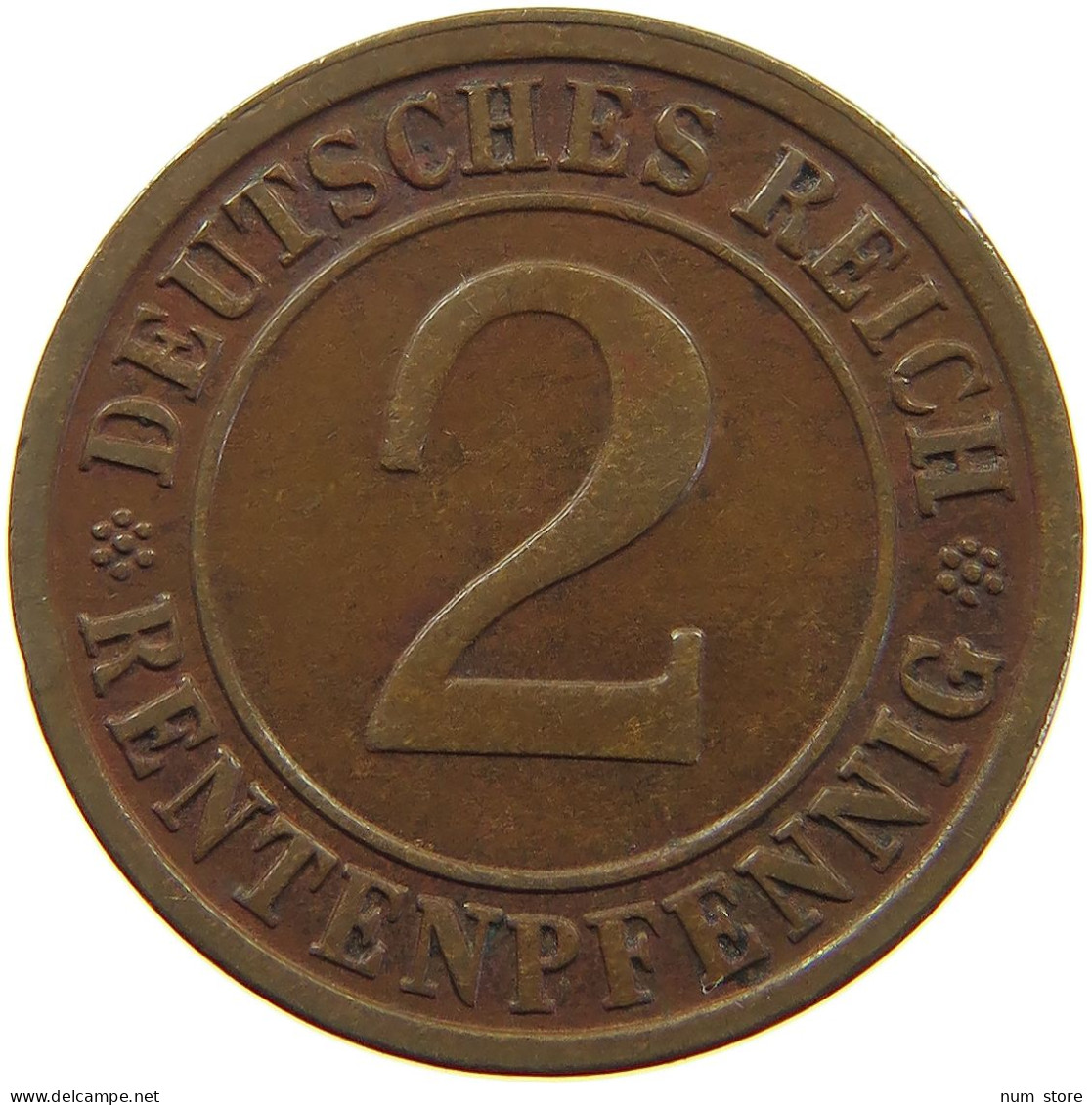 WEIMARER REPUBLIK 2 PFENNIG 1924 F SLIGHTLY OFF-CENTER #a074 0653 - 2 Renten- & 2 Reichspfennig