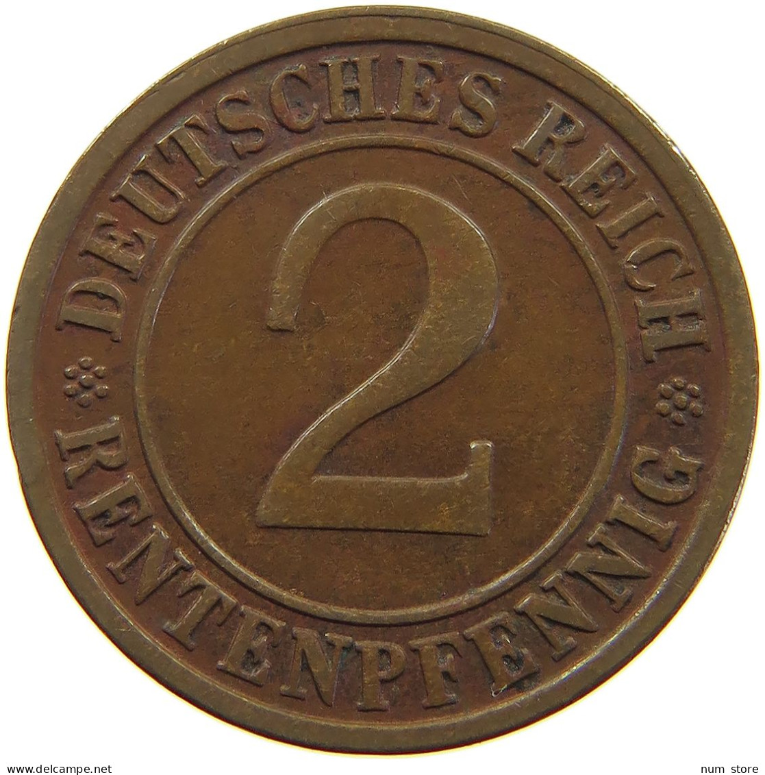 WEIMARER REPUBLIK 2 PFENNIG 1924 F SLIGHTLY OFF-CENTER #a074 0653 - 2 Rentenpfennig & 2 Reichspfennig