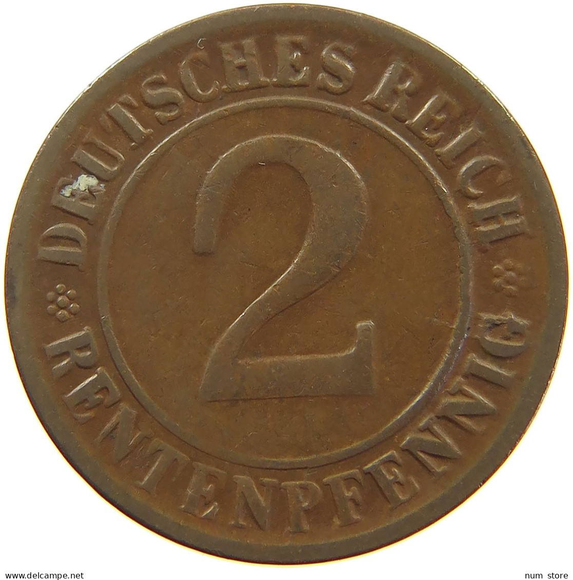 WEIMARER REPUBLIK 2 PFENNIG 1924 D WEAK STRUCK #a074 0661 - 2 Renten- & 2 Reichspfennig