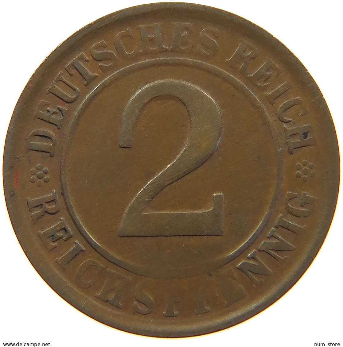 WEIMARER REPUBLIK 2 PFENNIG 1924 D WEAK STRUCK #a074 0613 - 2 Renten- & 2 Reichspfennig