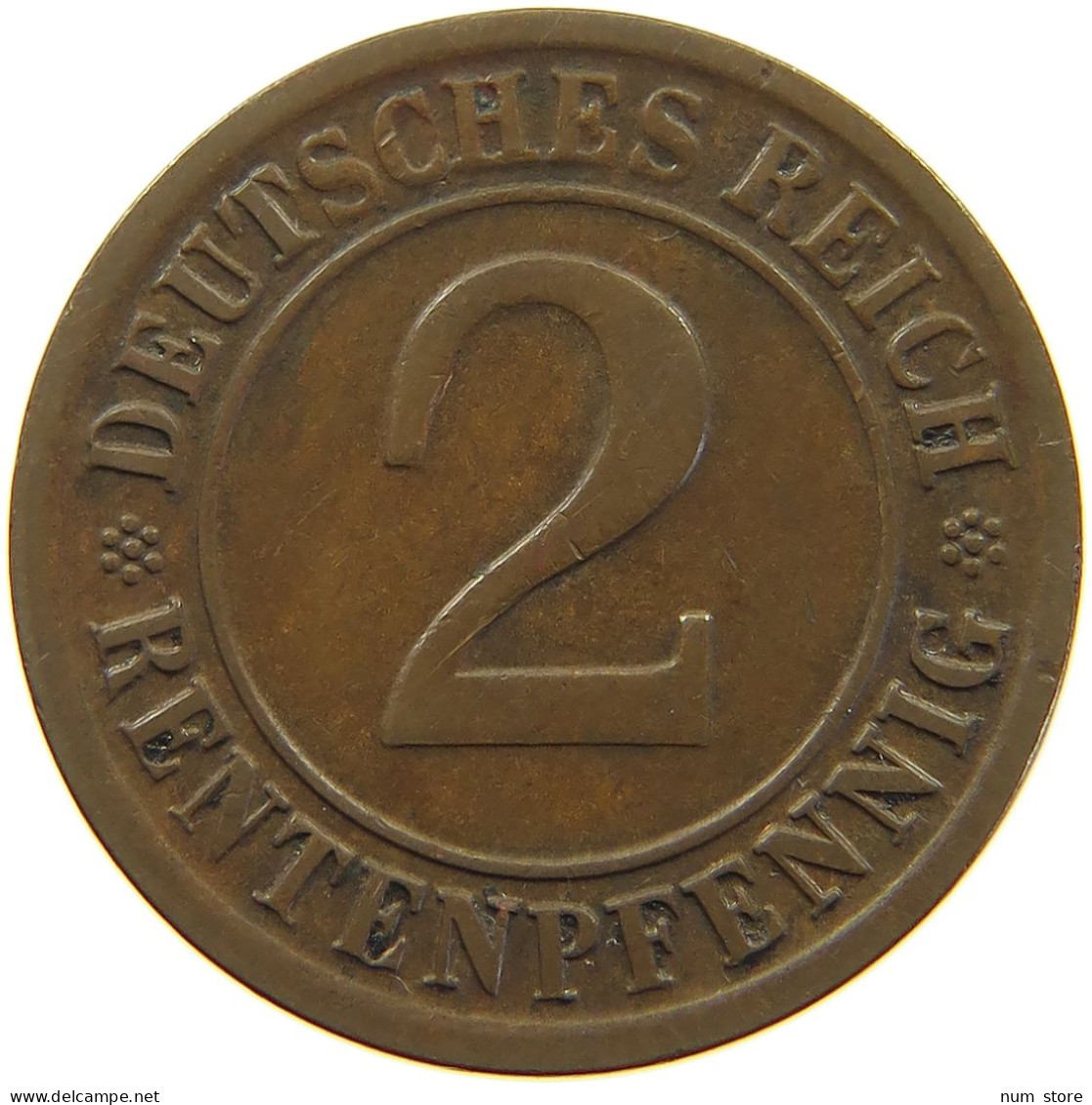 WEIMARER REPUBLIK 2 PFENNIG 1924 D EDGE ERROR #a074 0637 - 2 Rentenpfennig & 2 Reichspfennig