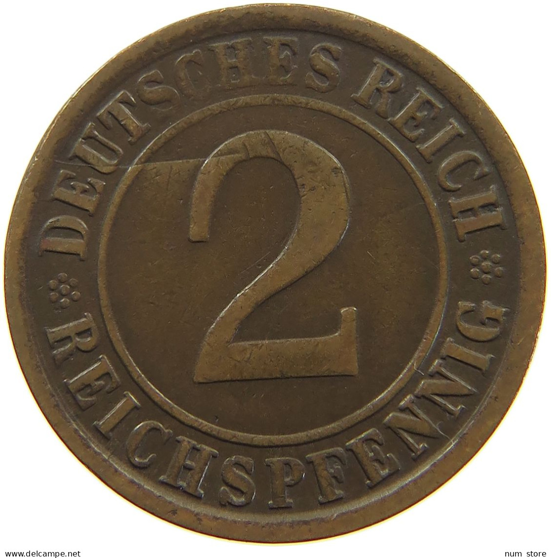 WEIMARER REPUBLIK 2 PFENNIG 1924 A DIE ERROR #a074 0667 - 2 Rentenpfennig & 2 Reichspfennig