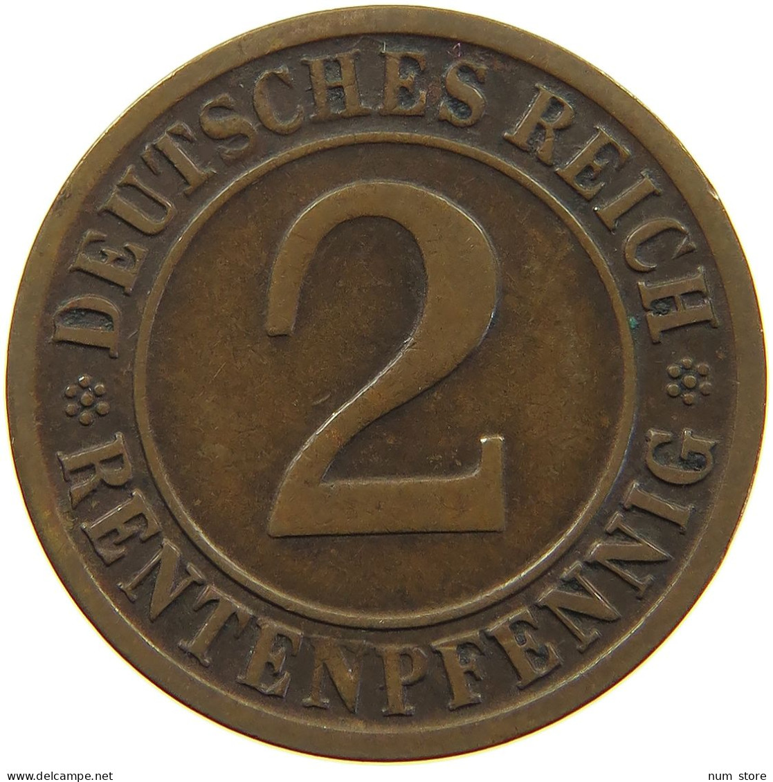 WEIMARER REPUBLIK 2 PFENNIG 1924 D DIE ERROR #a074 0639 - 2 Renten- & 2 Reichspfennig