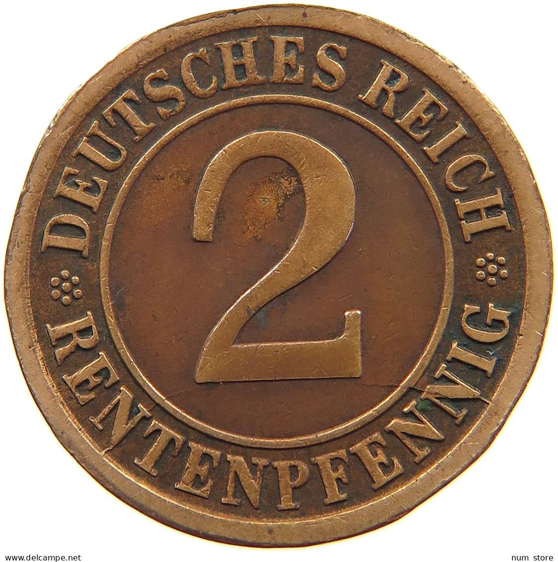 WEIMARER REPUBLIK 2 PFENNIG 1924 A EDGE ERROR #a074 0629 - 2 Rentenpfennig & 2 Reichspfennig