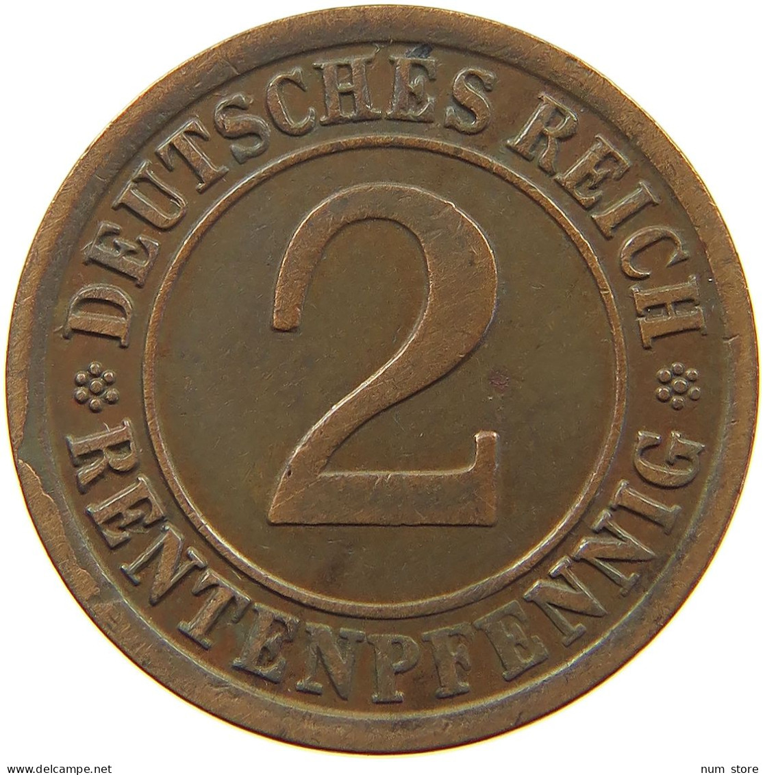 WEIMARER REPUBLIK 2 PFENNIG 1923 A EDGE ERROR #a074 0595 - 2 Rentenpfennig & 2 Reichspfennig