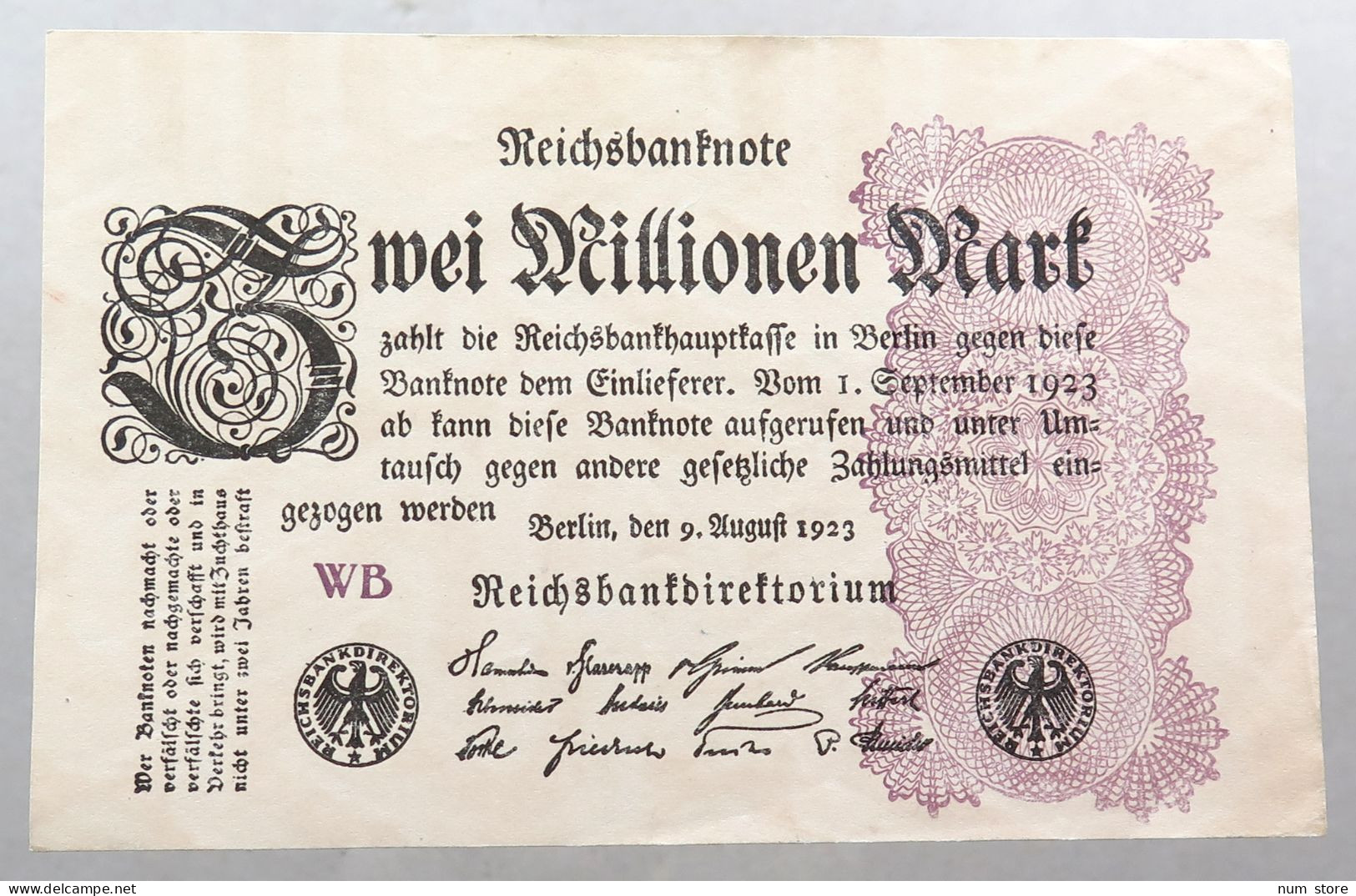 WEIMARER REPUBLIK 2 MILLIONEN MARK 1923  #alb052 0573 - 2 Mio. Mark