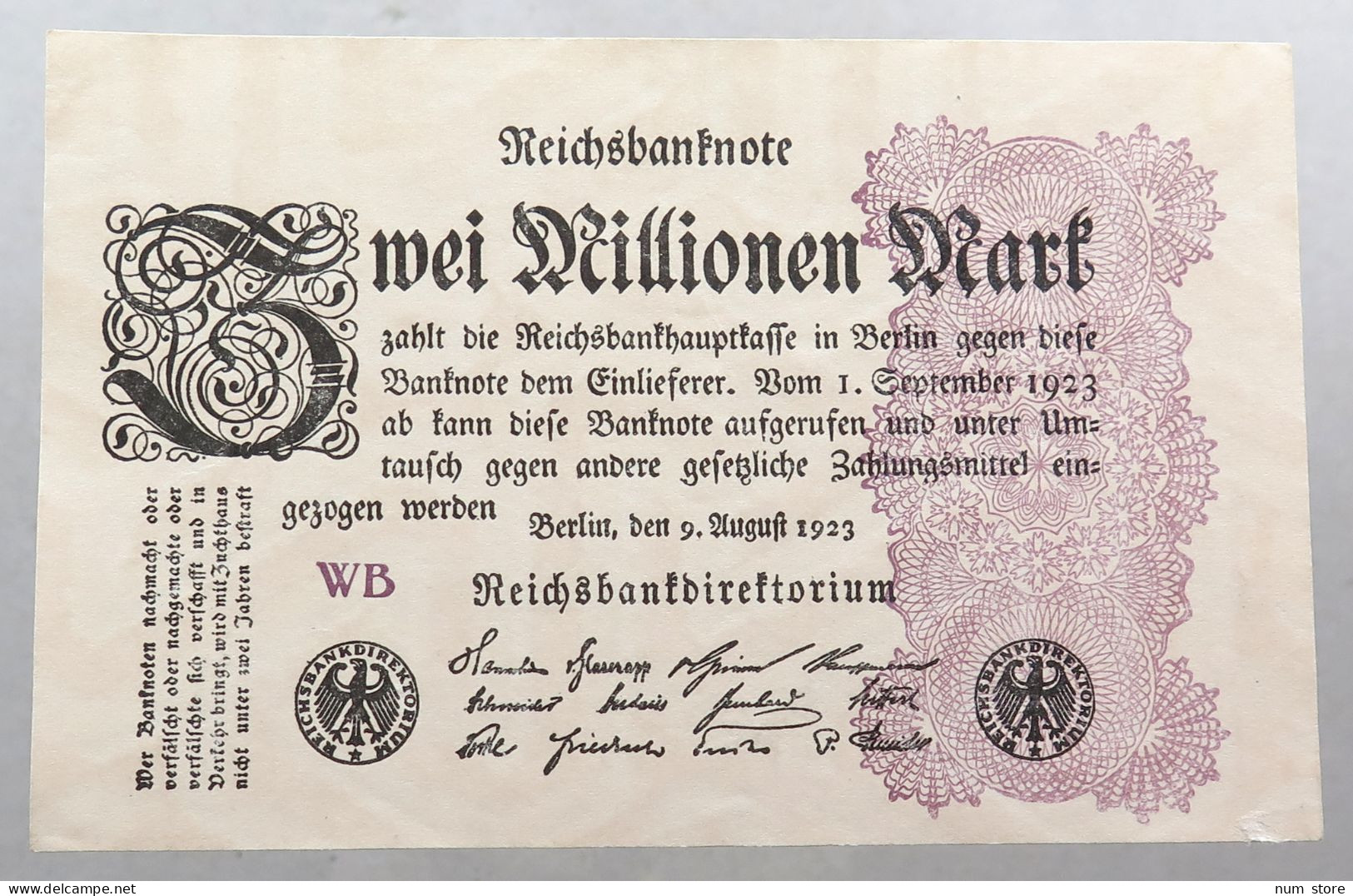 WEIMARER REPUBLIK 2 MILLIONEN MARK 1923  #alb052 0575 - 2 Millionen Mark