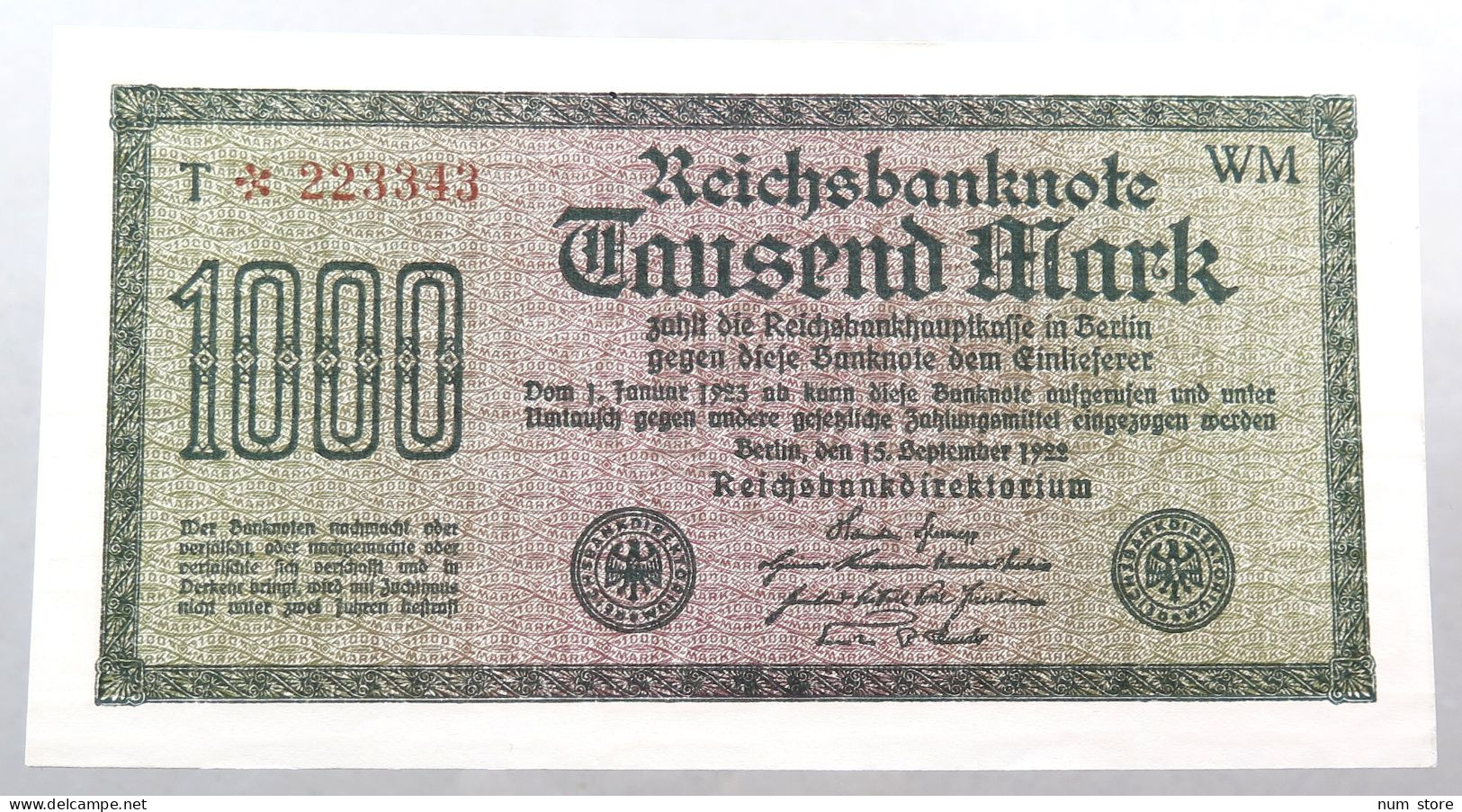 WEIMARER REPUBLIK 1000 MARK 1922  #alb052 0389 - 1000 Mark