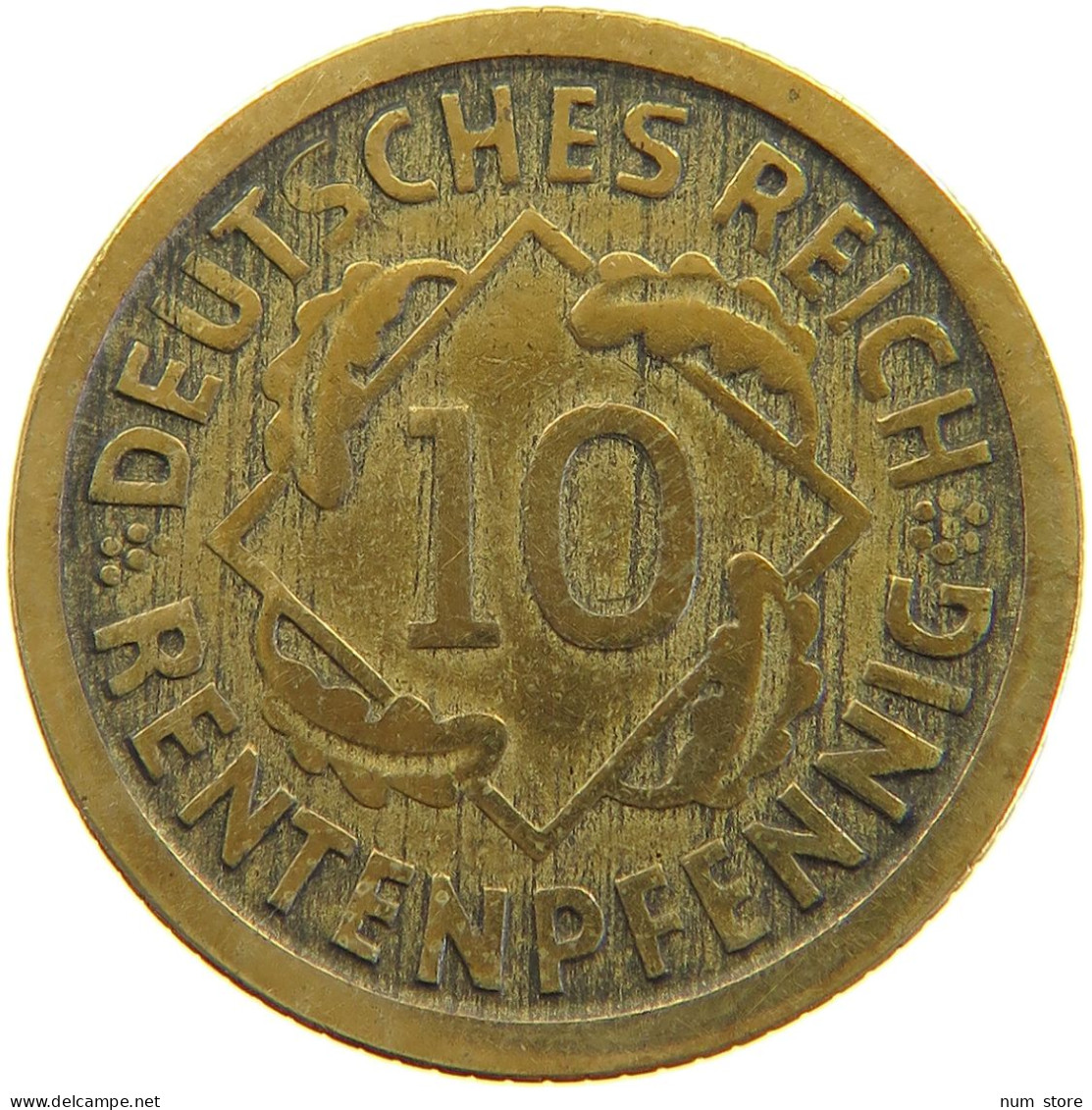 WEIMARER REPUBLIK 10 PFENNIG 1924 F WEAK STRUCK #a064 1027 - 10 Renten- & 10 Reichspfennig